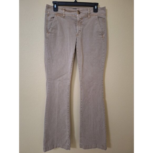 90s Y2k American Eagle Outfitters Tan Khaki Flare Casual Pants Corpcore 6 Preppy - Picture 1 of 12
